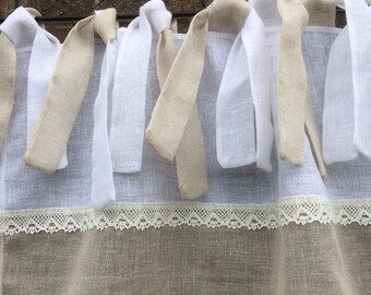 Ecru Linen Panel, French Decor, Tab Top Panel,Linen Cafe Curtain, New Homeowner, Linen Kitchen Curtain,