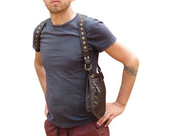 Leather Arm Holster, Utility Belt Bag, Leather Holster, Festival Bag, Belt Bag, Burning Man, Steampunk Arm Bag in Brown *Free Shipping*