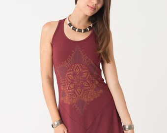 Long Tank Top Dress, Sacred Geometry Clothing, Yoga Clothes, Cotton, Tank Dress, Festival Wear, More Colors Available