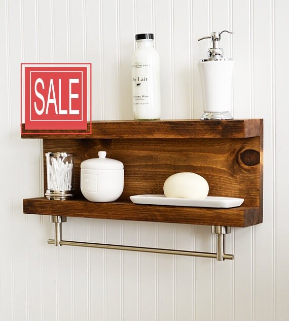Bathroom Shelf With Towel Bar Metal Hooks Modern Rustic