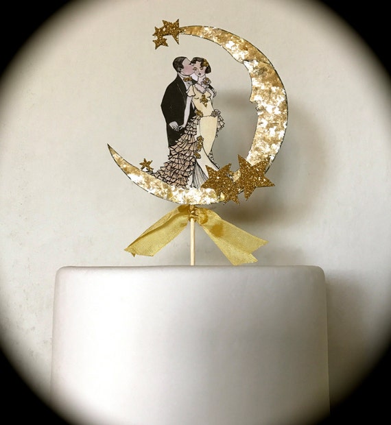  Wedding  Cake  Topper  Moon  and Stars  Great Gatsby Bride and