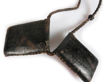 Tribal African Amulets Leather with Two Magic Grigris, Mali