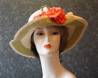 NEW LOWER PRICE! Kentucky Derby Hat, Garden Party Hat, Tea Party Hat, Easter Hat, Church Hat, Wedding Hat, Derby Hat Crème&Gold Hat 004