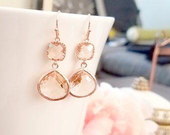 Bridesmaid Gift Gold Champagne Blush Earrings, ROSE GOLD Peach Pink Earrings, Bridesmaid Earrings, Bridal Earrings, Wedding Earrings