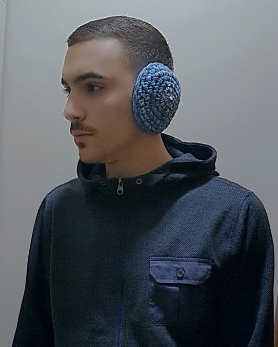 Blue earmuffs Man Earmuff Blue and Light BlueWool Knit