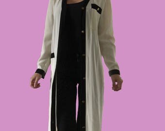 Long White Cardigan/ Floor Length Cardigan/ Maxi Cardigan/ Maxi Dress/ Lightweight Cardigan/ White and Black Cardigan/ Long Sweater/ Petites