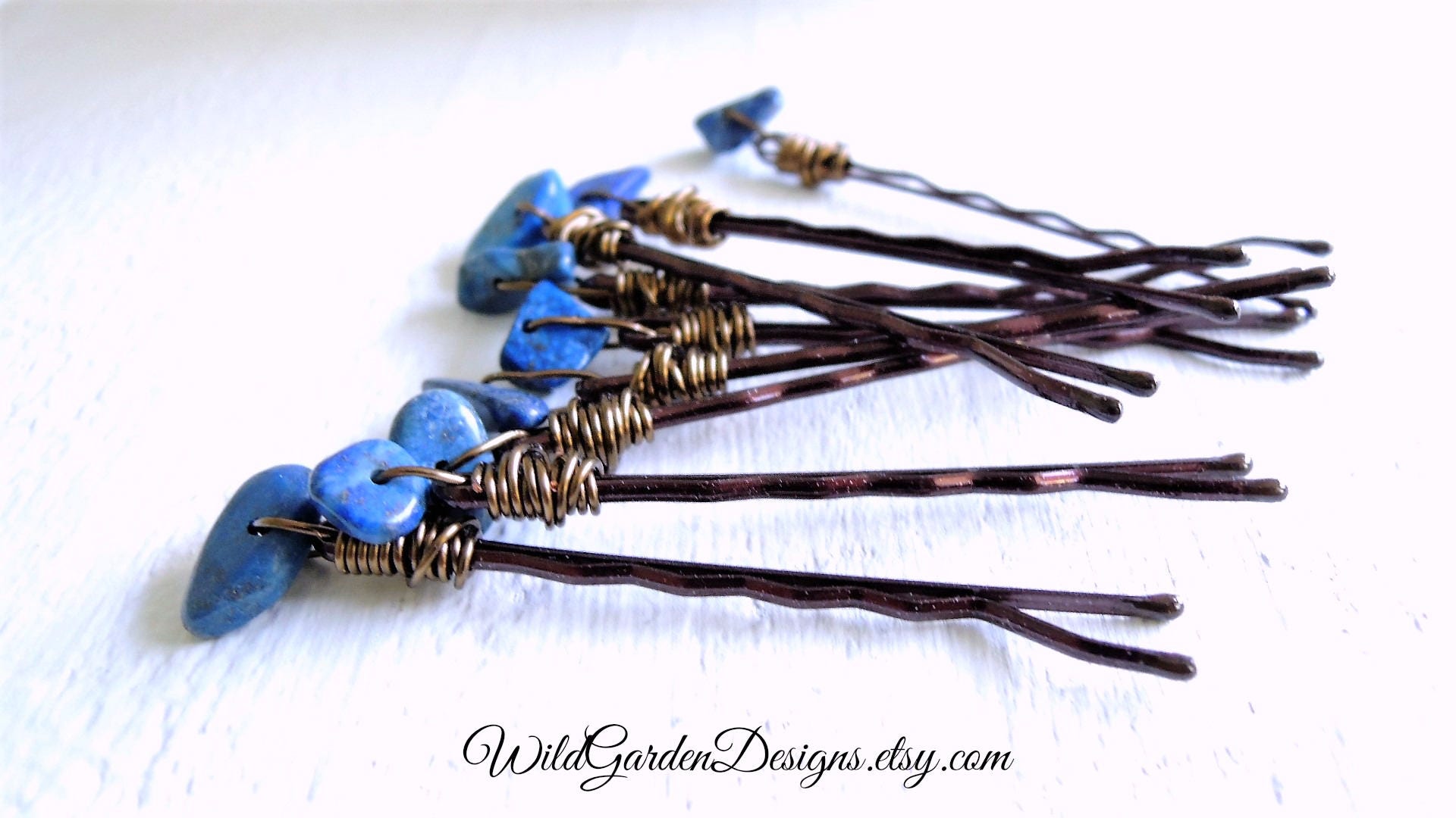 Lapis Lazuli Blue Hair Pins Set Natural Indigo Blue Gemstone