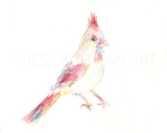 ON SALE Original Bird Watercolor Painting, Titled: "Cara the Cradinal" by Jessica Buhman 11 x 14, Bird Painting, Bird Watercolor, Cardinal P