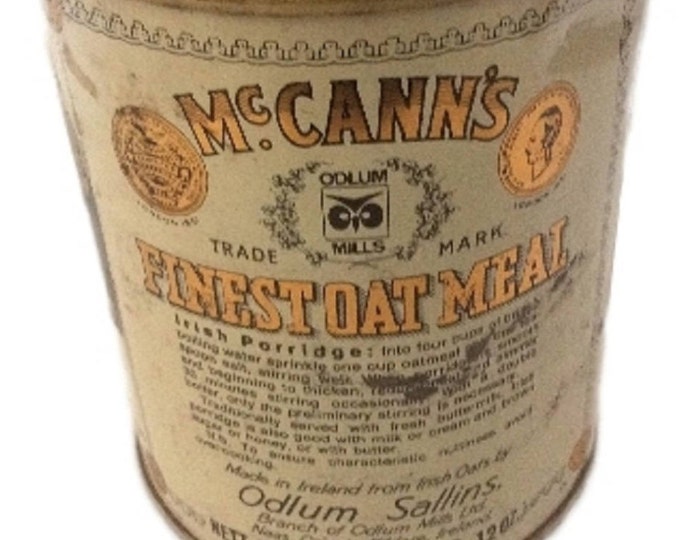 Vintage Kitchen Decor - Kitschy - John McCanns Steel Cut Irish Oatmeal Tin Can - Ireland - Retro Farmhouse Decor