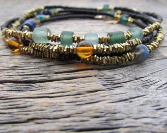 Bead Wrap Bracelet, Wrap Bead Bracelet, Roman Glass Bracelet, Boho Bracelet, Gemstone Wrap Bracelet, Gypsy Bracelet, Mother's Day Gift, Gift