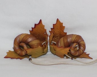 Gold, copper, yellow, orange and green twisted leafy ram horns