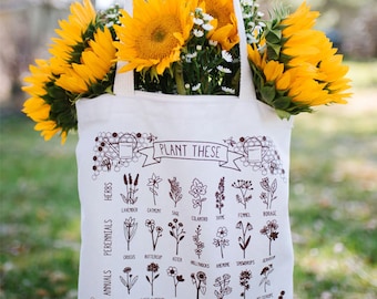 Plant These to Help Save Bees Eco-Friendly Tote Bag / save the bees / pollinator preservation / environmental awareness
