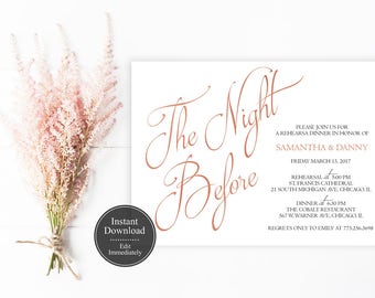 Rose Gold Rehearsal Dinner Invitation Template Printable The Night Before Invitation Elegant Rehearsal & Dinner Card PDF Instant Download