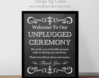Unplugged Ceremony Sign, Chalkboard Wedding Sign, printable wedding ceremony sign, Chalkboard themed Wedding unplugged sign - DIGITAL FILE