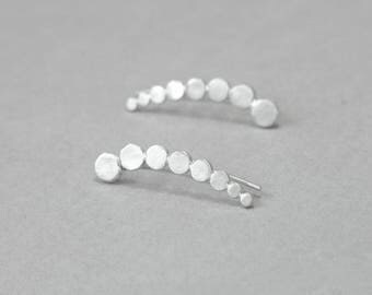 Dot ear climbers, sterling silver earrings, geometrical ear crawlers, ear cuffs, circles ear sweeps, minimalist