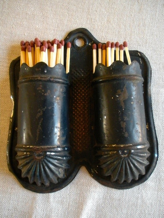 Victorian Double Match Holder/Striker Black Tin