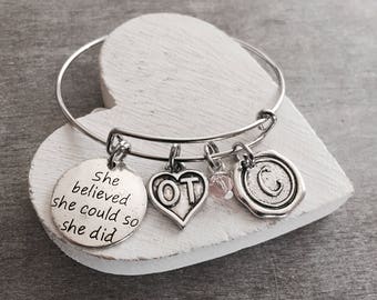 Gift for, occupational therapist, OT, Therapist Gift, Therapy, OT graduation gift, OT jewelry, therapist bracelet, Silver Bracelet