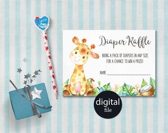 Giraffe Diaper Raffle Ticket Printable, Girl Baby Shower Diaper Raffle Card, Giraffe Baby Shower Games, Printable Diaper Raffle Cards