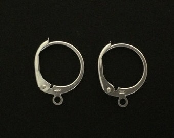 2pcs - 925 Sterling silver leverback earrings - silver leverback round 12mm - supplies jewelry findings silver leverback earrings components