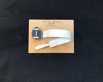 Dallas Cowboys Football Universal Pacifier Clip With Navy and Grey Football Feltie on Grey Quatrefoil or Chevron for Baby Girl or Baby Boy