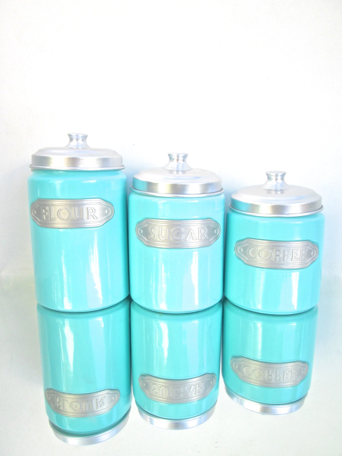 Set Of 3 Retro Turquoise Ceramic Kitchen Canisters Flour   Il Fullxfull.1095690354 J0xg 