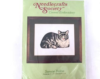 Vintage Cat Crewel Embroidery Kit - Vintage Needlecrafts Society Crewel Embroidery - Cat Craft Kit - Cat Embroidery - Cat Needlepoint Kit