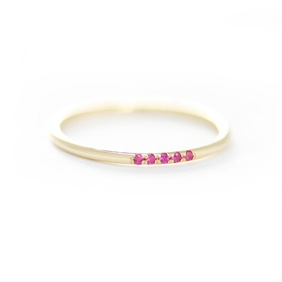 14k Yellow Solid Gold Ruby Ring In Pave Set Ruby Pave Thin