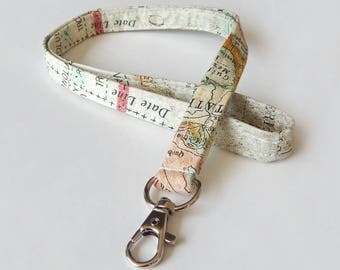 Geography Lanyard / Map Keychain / Learning / Geography Teacher / Key Lanyard / ID Badge Holder / Fabric Lanyard / Globe / Teacher Lanyard