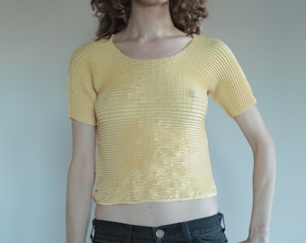 90's Pleats Please imitation pleated avant garde crop top