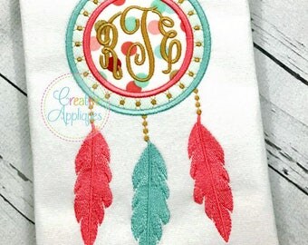 Dream Catcher Monogram Digital Machine Embroidery Applique Design 4 Sizes