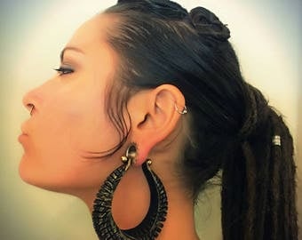 Large Leather Hoop Earrings - Laser Engraved - Textured Hoops - Sexy Big Tunnel Earrings