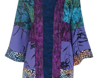 Boho Kimono Robe, Plus Size Cardigan, Boho Cardigan Kimono, Purple Kimono Cardigan | Women's Plus Size Japanese Jacket, One Size 1x 2x