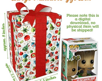Vintage Christmas Large Gift Box - Instant Download Printable - Funko Pop Figure Size - Antique Retro Xmas Santa Bow Christmas Party Favor