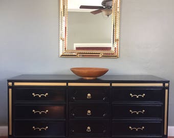 Blue credenza | Etsy - SAMPLE PIECE - Solid Wood Navy Blue Gold Dresser Buffet Sideboard