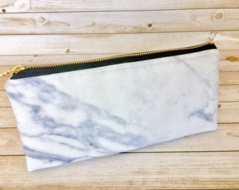 White Marble Pencil Pouch Pen Pouch Pencil Case Pen Case School Accessory Pouch School Supply Bag Small Makeup Bag