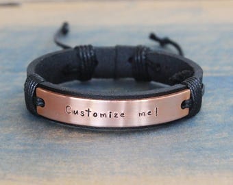 Personalized Mens Bracelet, friendship bracelet, beaded Bracelet, Custom Silvery Bracelet, leather bracelet mens,