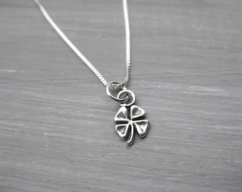 Tiny Four Leaf Clover Necklace Sterling Silver Key Necklace Four Leaf Clover Charm Tween Gift Teen Gift Layering Necklace Lucky Necklace