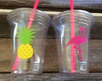 Tropical Party Cups - Flamingo Cups, Pineapple Cups, Luau Party, Summer Party