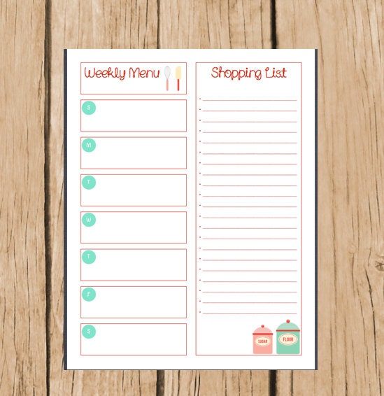weekly menu and shopping list printable menu for the week