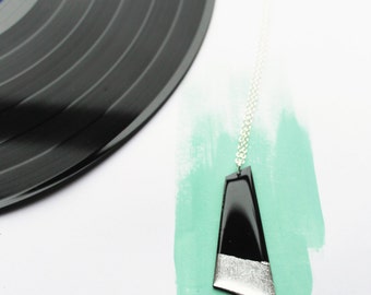 geometric necklace statement necklace long necklace silver necklace geometric jewelry vinyl record jewelry gift for her minimalist jewelry
