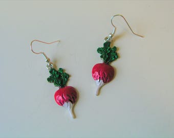 20% OFF SUMMER SALE Radish Earrings Handpainted Radish or Turnip Earrings