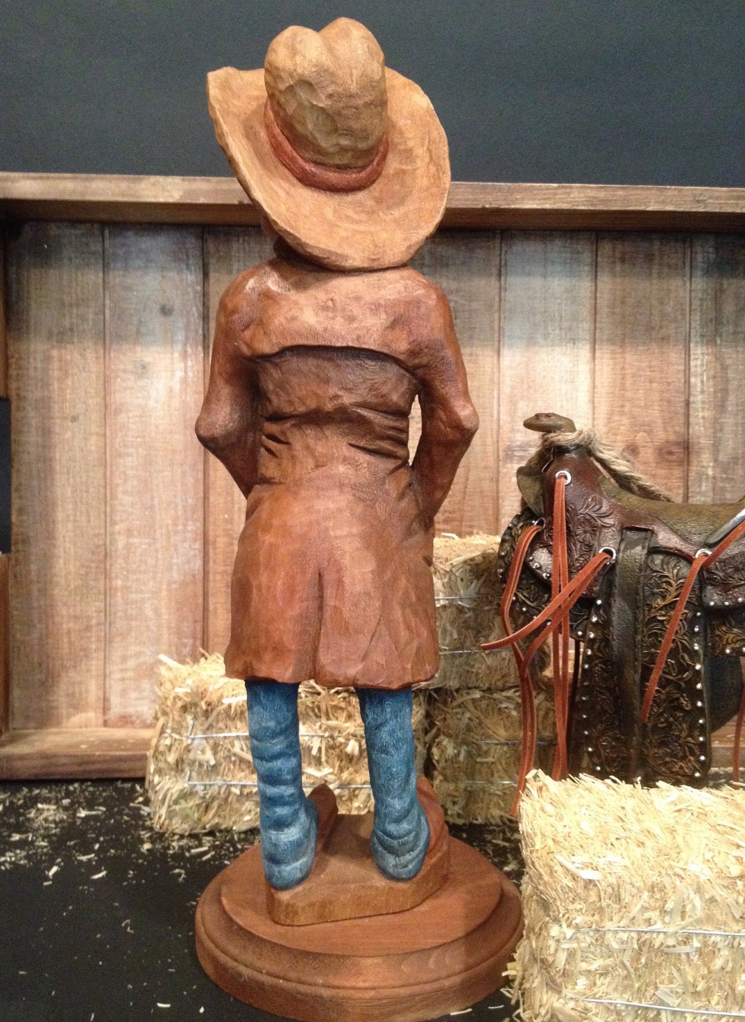 Western Caricature Cowboy Wood Carving. Heirloom for Ranch