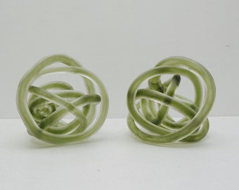 Green and Clear Hand Blown Glass Rope Knots Paperweight; Sculpture; Statue; Modern Art; FREE SHIPPING