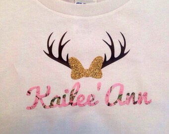 Camo Antler Shirt, Girls Top, Personalized Shirt, Camo Vinyl, Country Girl Shirt, Toddler Girl Shirt