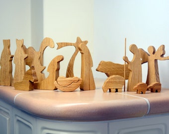 Wooden nativity set - OAK WOOD - Nativity scene - Wood nativity - Modern nativity set