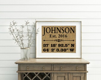 Custom Coordinates - Burlap Print - Coordinates Sign - Coordinates Print - GPS Coordinates Gift - Latitude Longitude Sign - Coordinates