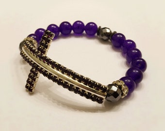 Sideways Cross Bracelet . Amethyst Bracelet. Catholic Bracelet. Purple Bracelet. Cross Bracelet. Religious Bracelet. Religious Gift. #HP31
