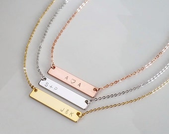 Personalized Bar Necklace, Gold Necklace, Handmade Jewelry, Bridesmaid Gift, Special Gift, Initial Necklace