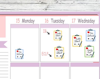 IB or ECLP No School Reminder Tracker Cute Kawaii Planner Midori Notebook Early Out Snow Day Schedule Stickers Erin Condren Planner