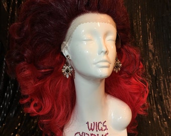 Big Burgandy and Red Lacefront Drag Queen Wig